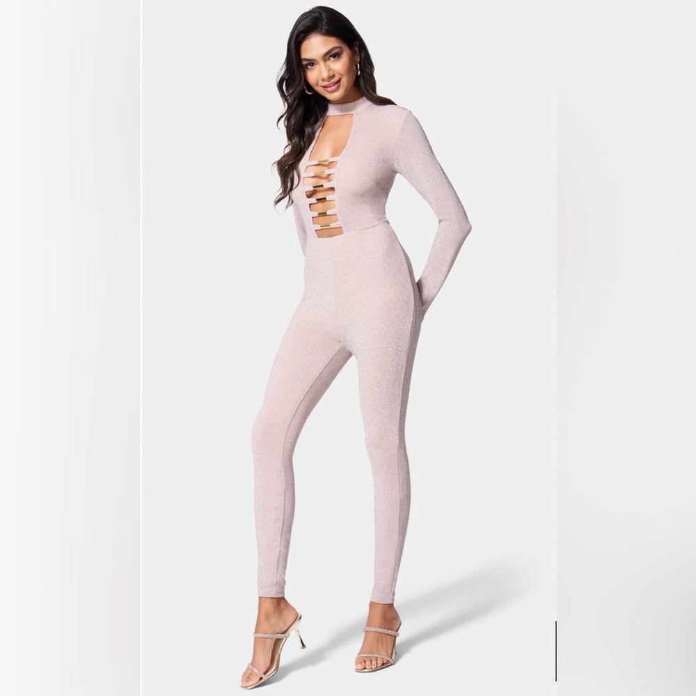 Bebe Bar Rose Gold Body Suit Romper Catsuit Large Womens BNWT $130 SOLD OUT